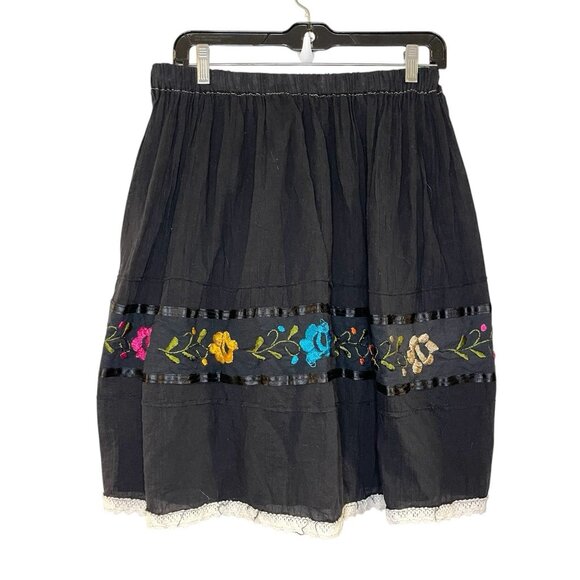 Handmade Dresses & Skirts - Handmade VTG Black Mexican Circle Skirt Ribbons Folkloric Jalisco Skirt Floral